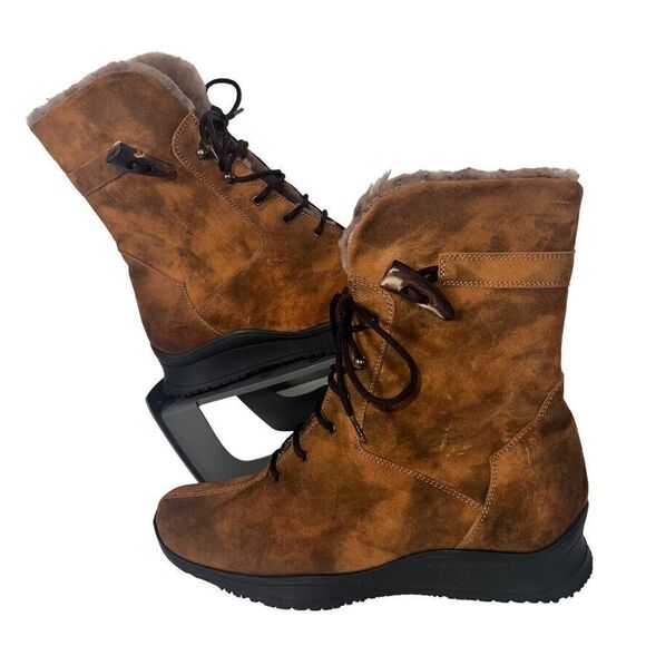 Aquatalia Marvin K. Winter Boots Brown Rustic Suede / Faux Fur Women's 8 - Picture 1 of 11
